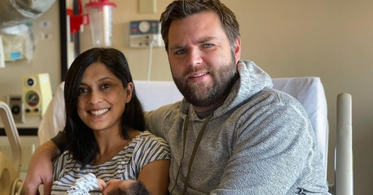 Usha and JD Vance with their daughter in a hospital bed