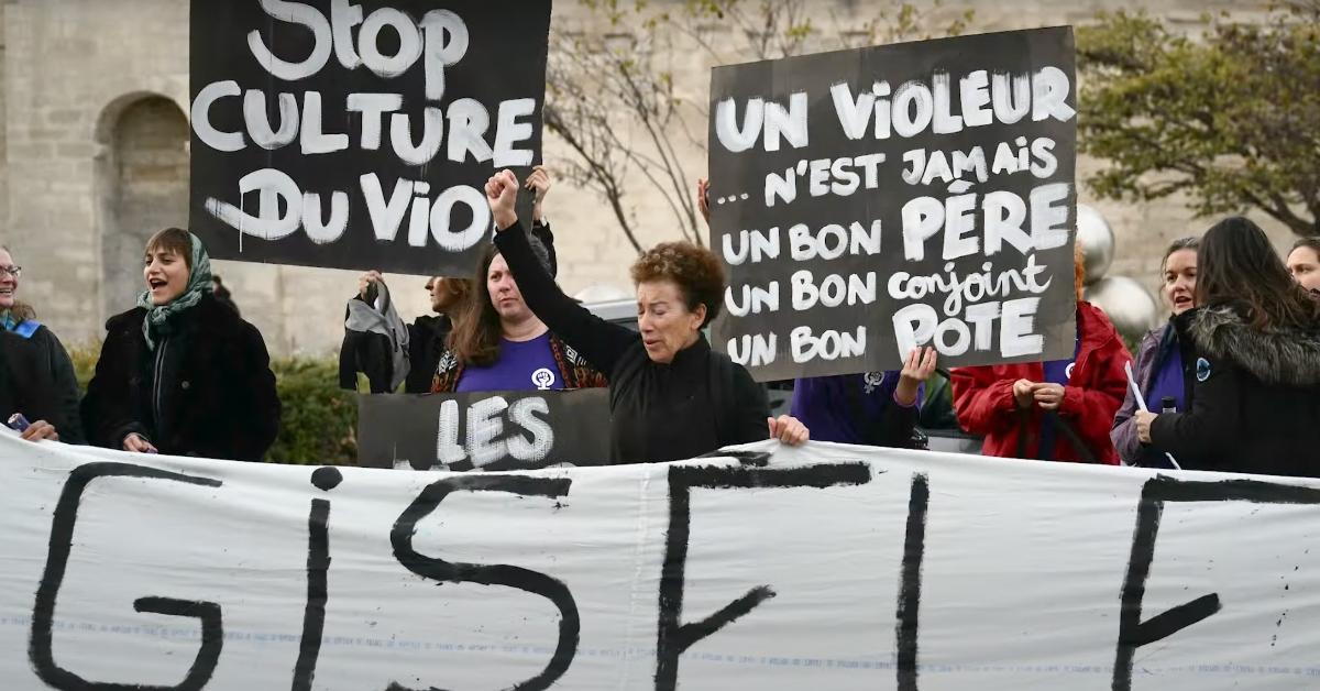 Protestors outside of Gisèle Pelicot trial