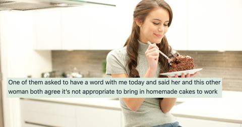Woman eating chocolate cake - stock photo