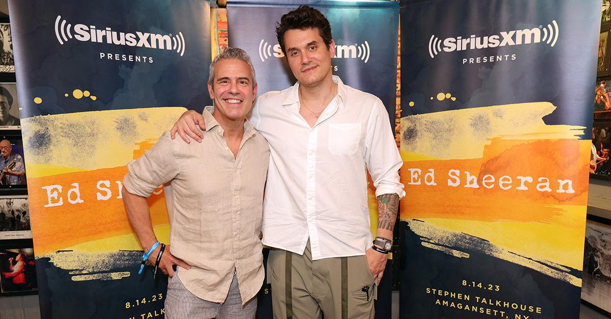 Andy Cohen and John Mayer at a SiriusXM Ed Sheeran performance. 