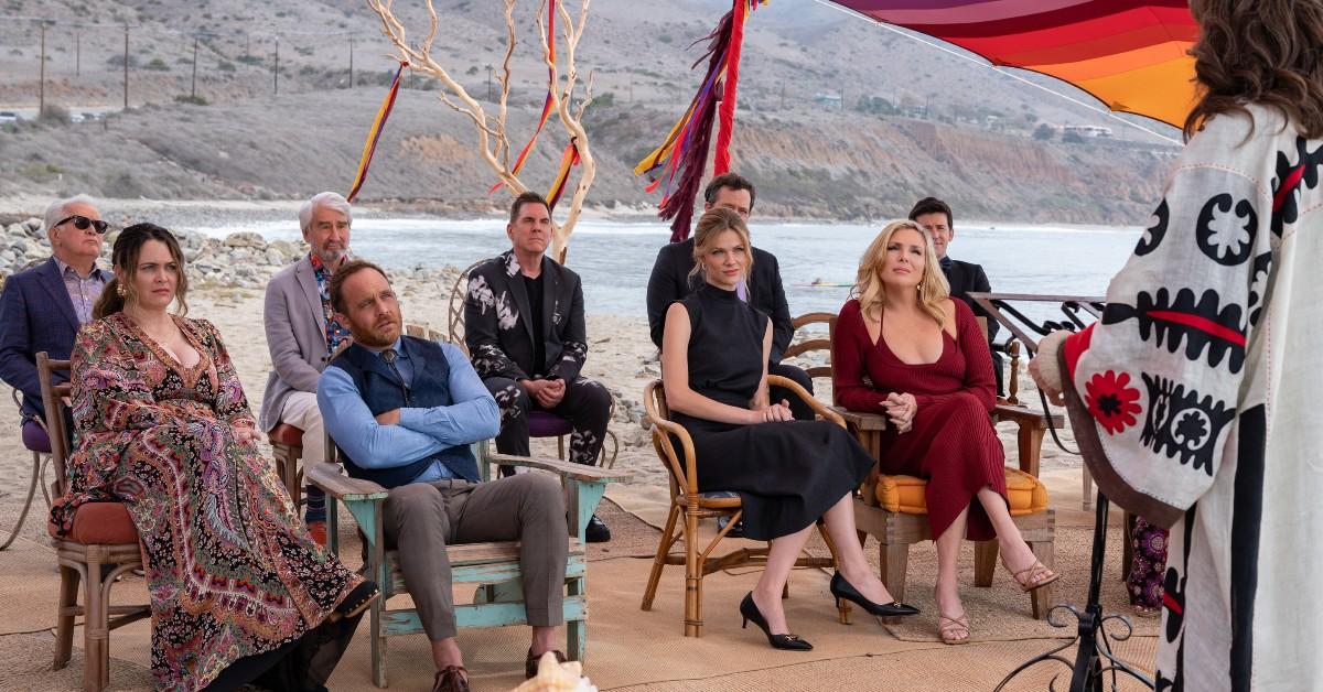 (L to R) Robert (Martin Sheen), Jessica (Christine Woods), Sol (Sam Waterston), Coyote (Ethan Embry), Peter (Tim Bagley), Mallory (Brooklyn Decker), Barry (Peter Cambor), Brianna (June Diane Raphael), Adam (Michael Charles Roman), and Lily Tomlin as Frankie