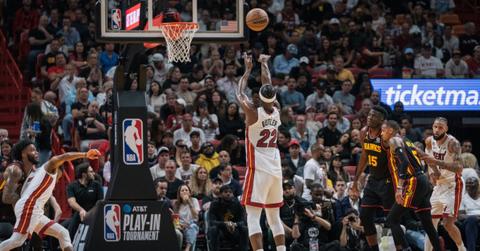 Jimmy Butler of the Miami Heat in the 2023 Heat vs Atlanta Hawks play-in game