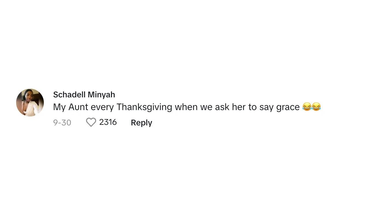 A commenter saying that her aunt says grace the same way at Thanksgiving