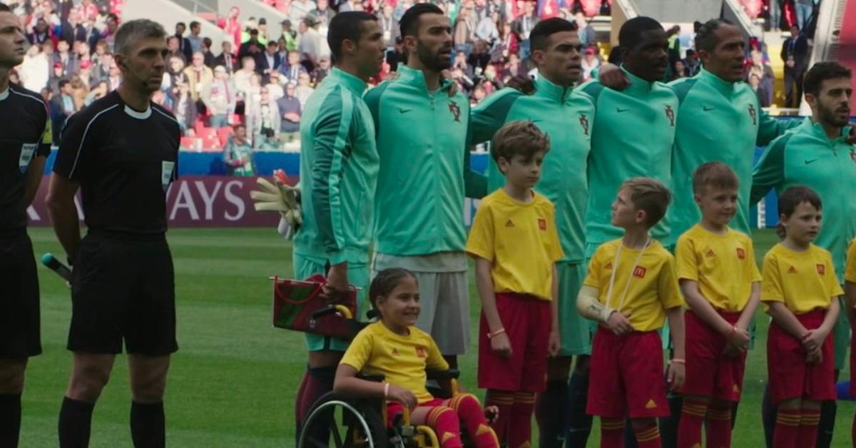 At the FIFA Confederations Cup 2017, player escort Polina accompanied Cristiano Ronaldo ahead of Portugal's game against Russia.