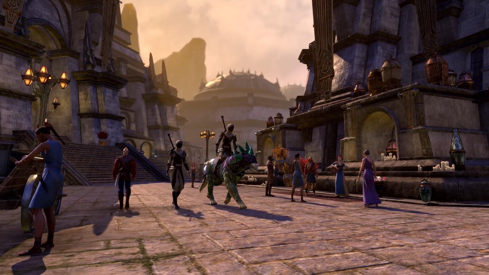 'The Elder Scrolls Online: Necrom' People talking and walking around the city of Necrom.