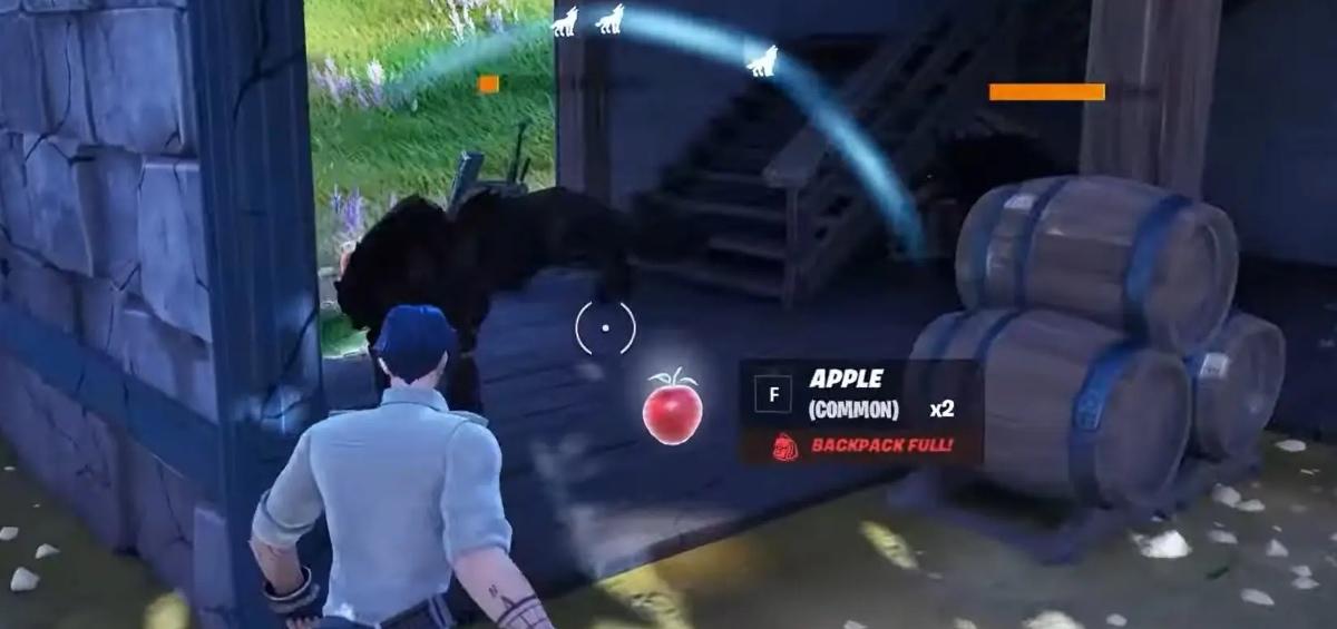 A player locating wildlife in a shack located in the forests of Fortnite.