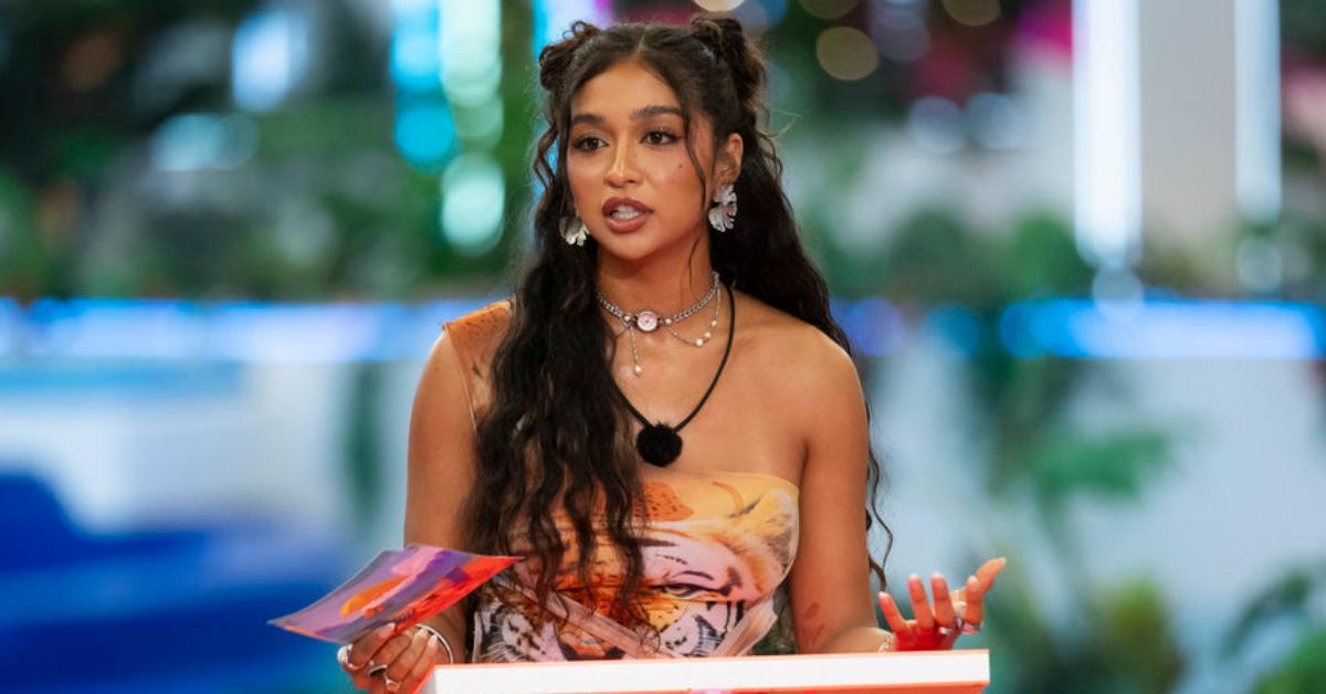 Cierra standing at the podium during 'Love Island USA' Season 7.