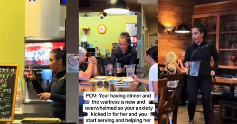 Restaurant Guest Sees Server Is Overwhelmed, Gets up to Help