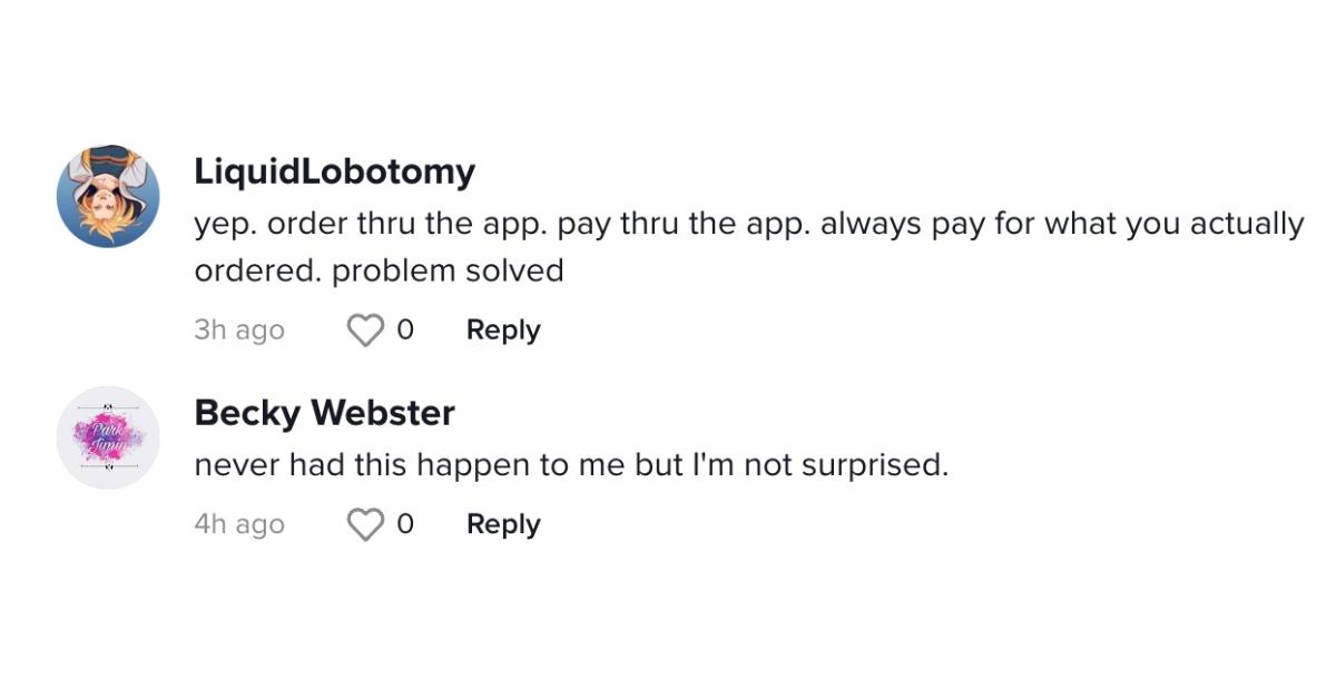 tiktok comment about mcdonald's employee making woman pay for other car's food