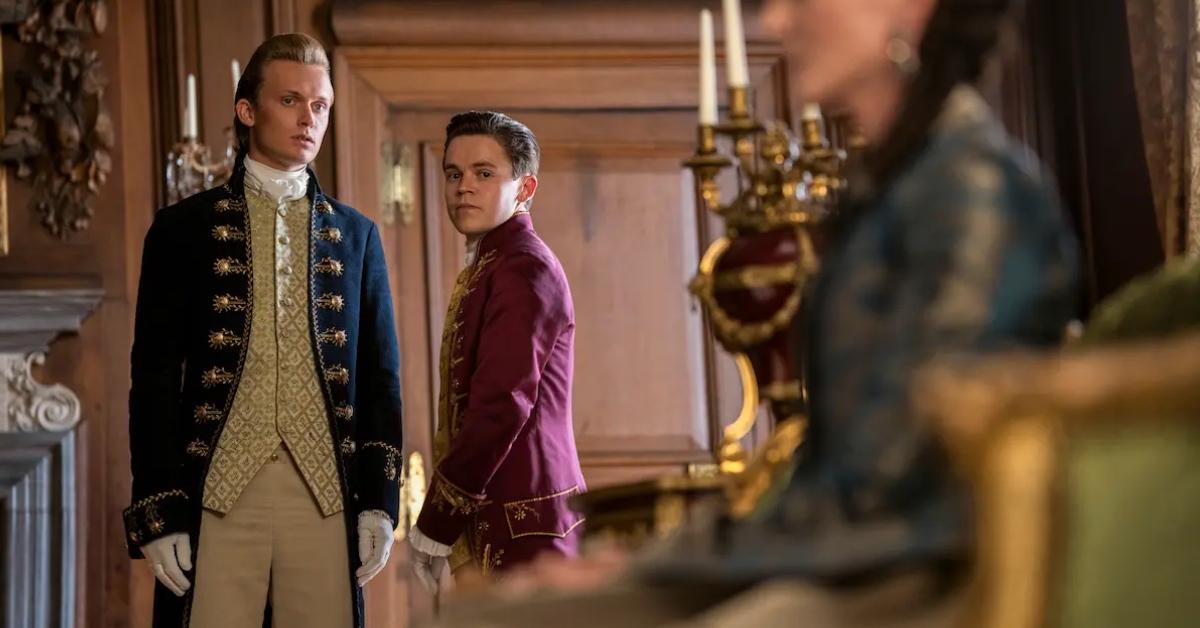 L-R: Reynolds (Freddie Dennis) and Brimsley (Sam Clemmett) in 'Queen Charlotte: A Bridgerton Story.'