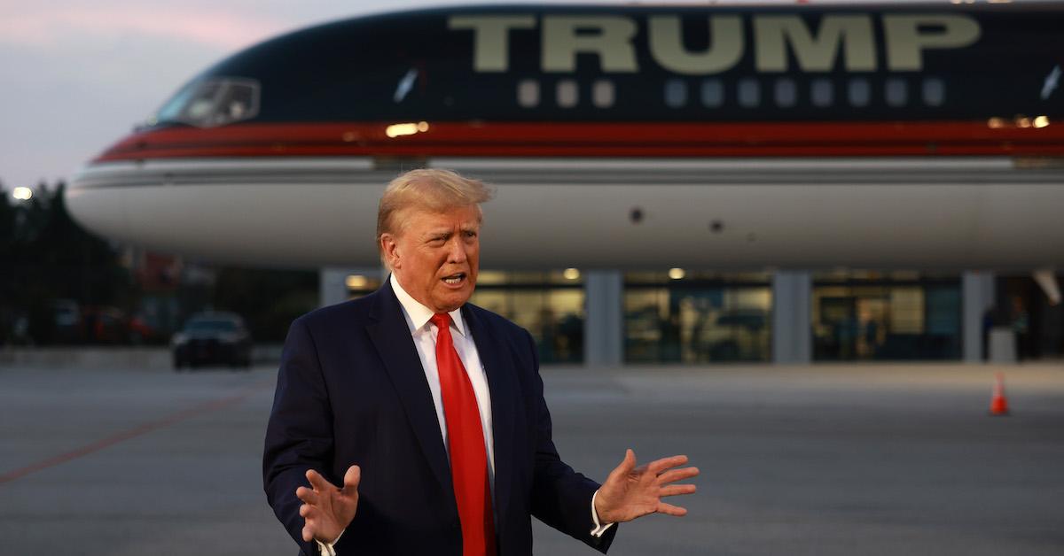 Donald Trump speaks to the media after surrendering at the Fulton County jail on Aug. 24, 2023