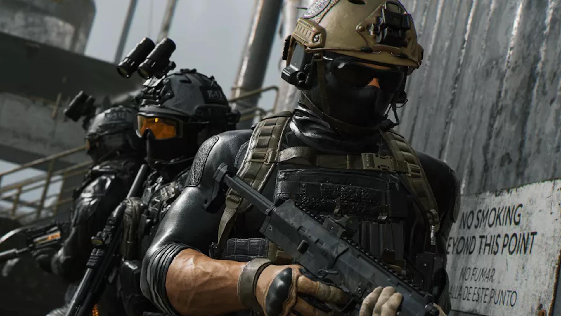 'Modern Warfare 2' Close-up of soldiers preparing to breach a door.