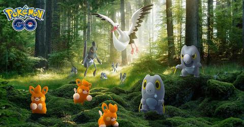 'Pokémon GO' Several creatures standing inside a sunlit forest.