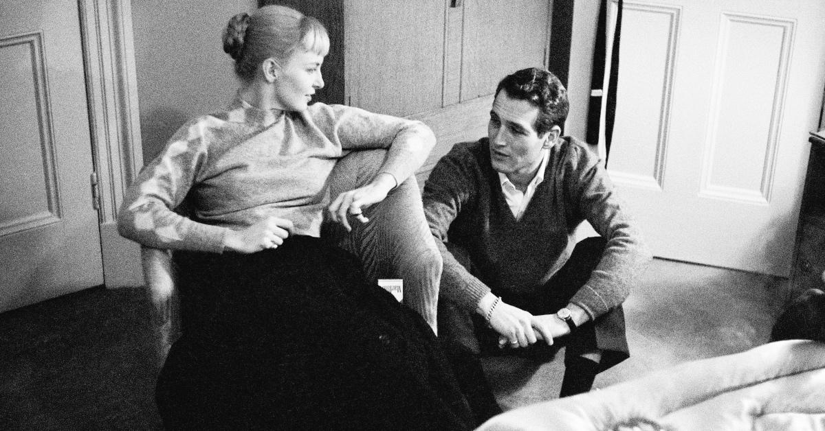 Photo of Joanne Woodward and Paul Newman on set.