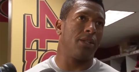 Clark Haggans talking to press following a 49ers game.