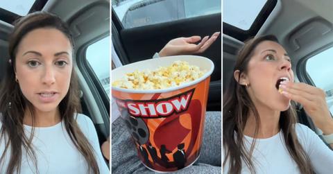 Woman buys movie theater popcorn with no ticket