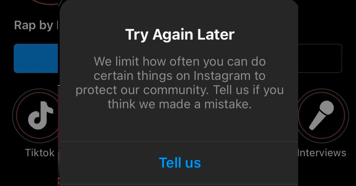 "Try Again Later" message on Instagram