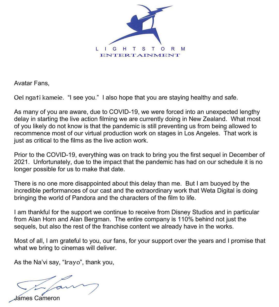 james cameron apology avatar