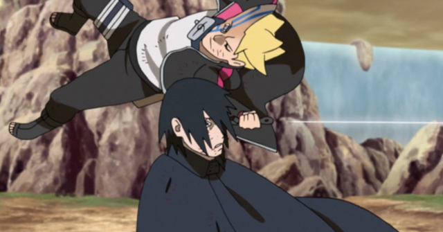 Momoshiki as Boruto stabbing Sasuke