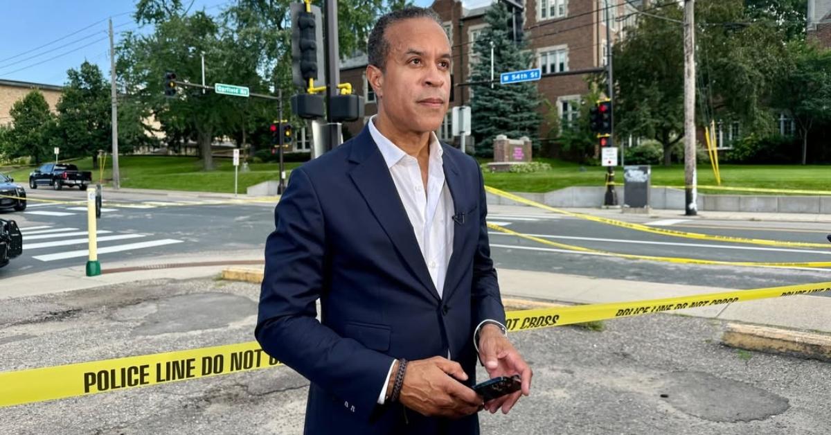 Maurice DuBois outside of Annunciation Catholic School in Minneapolis.