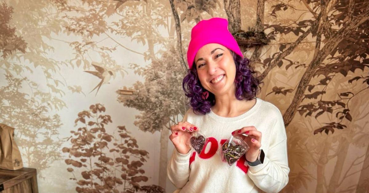 Lauren Klein poses with chocolate hearts. 