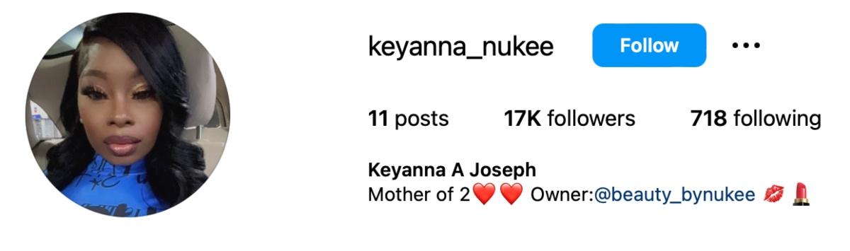 A screenshot of Keyanna's IG page