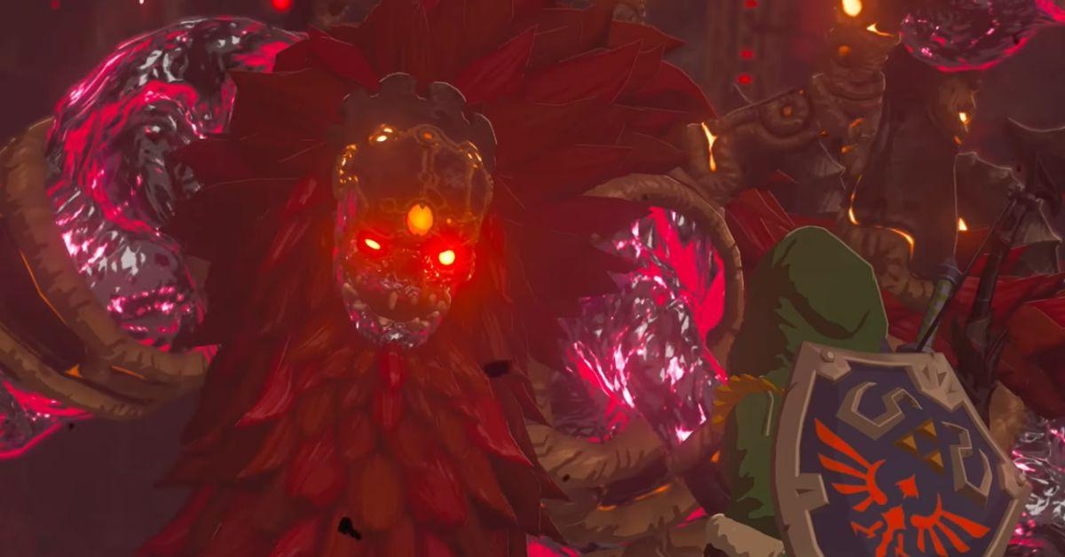 Calamity Ganon looking at Link in Breath of the Wild.