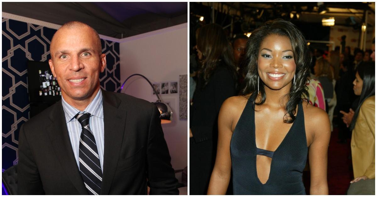 (l-r): Jason Kidd in a black suit smiling and Gabrielle Union smiling in a black halter dress.