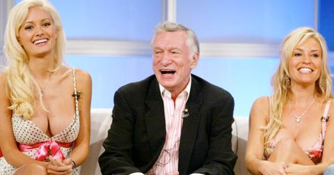 Holly Madison (L), Hugh Hefner (C), and Bridget Marquardt (R) and