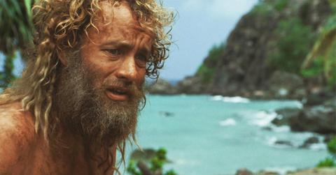 Tom Hanks with a long beard in 'Cast Away.'