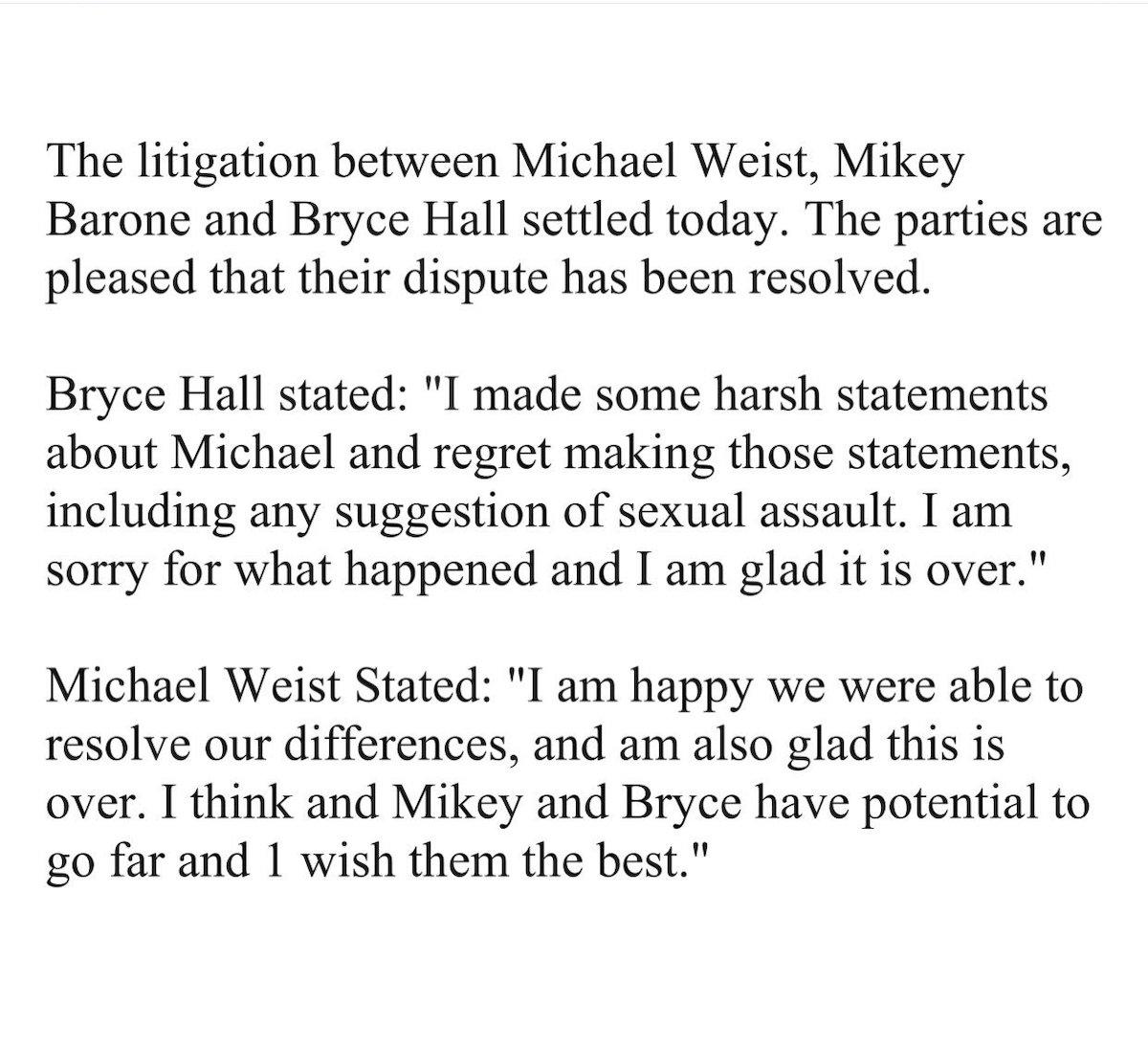 bryce hall apology sexual assault allegation