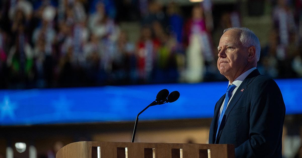 Tim Walz speaking at the Democratic National Convention. 