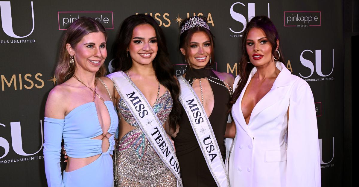 Miss USA staff Jillian Spano, Miss Teen USA 2023, UmaSofia Srivastava, Miss USA 2023, Noelia Voigt, and Miss USA staff Christina Lee in 2024