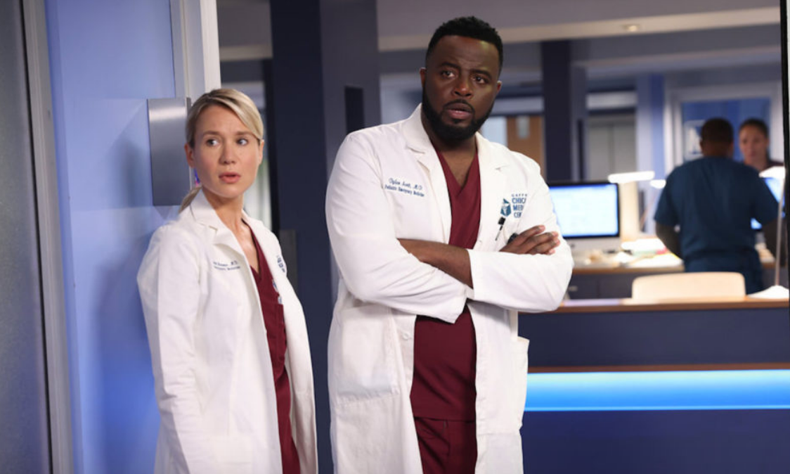 Dr. Hammer and Dr. Scott looking totally surprised on 'Chicago Med'.