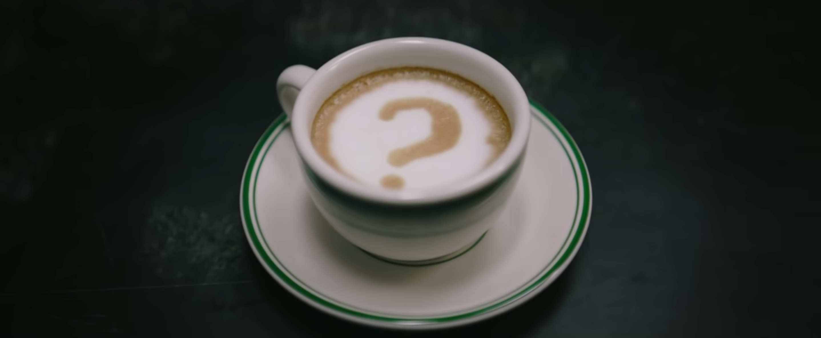 The Riddler's latte art consists of a question mark in 'The Batman.'