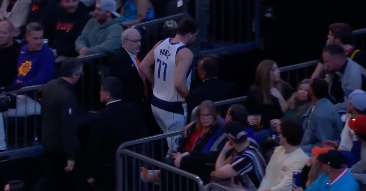 Luka Doncic after injuring his ankle during the Mavs-Suns game.