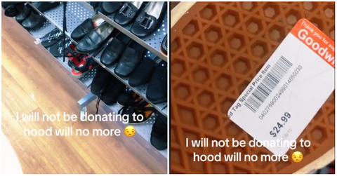 A customer donated shoes to Goodwill that were priced at $25