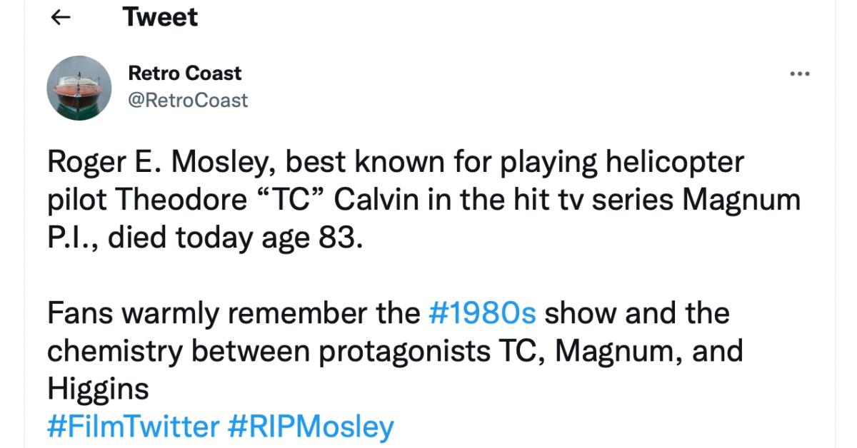 A tweet about Roger E. Mosley