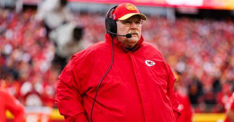 Andy Reid on the sideline before the Kansas City Chiefs played the Buffalo Bills on December 10, 2023