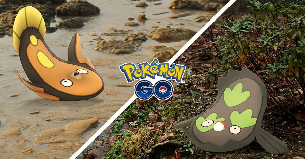 Two Stunfisk next to the Pokémon GO logo.