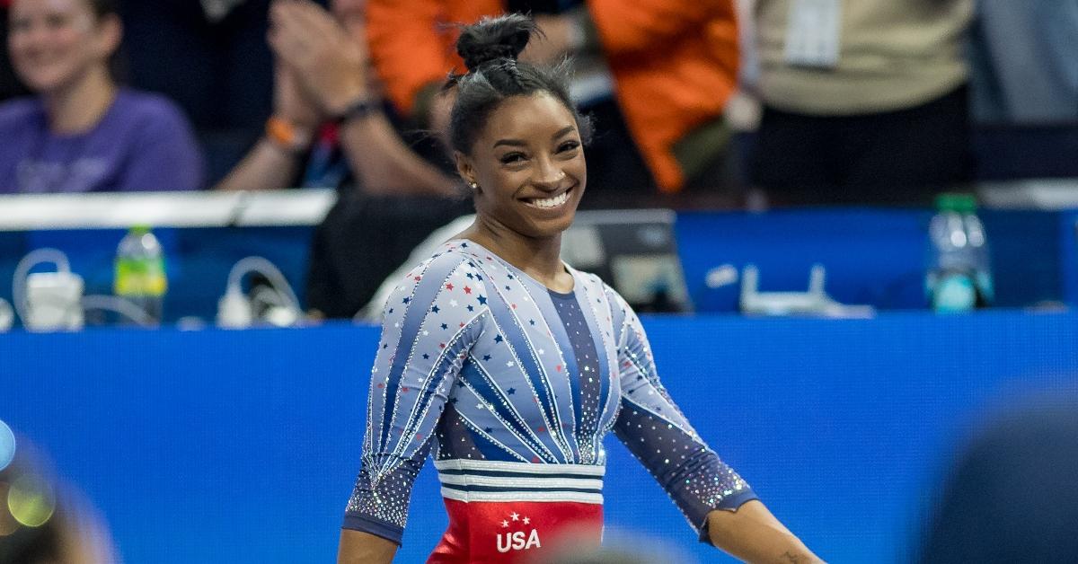 Simone Biles reacting after vault on Day Two of the 2024 U.S.Olympic Team Gymnastics Trials at Target Center on June 28, 2024 in Minneapolis, Minnesota. (Photo by Karen Hickey/ISI Photos/Getty Images)