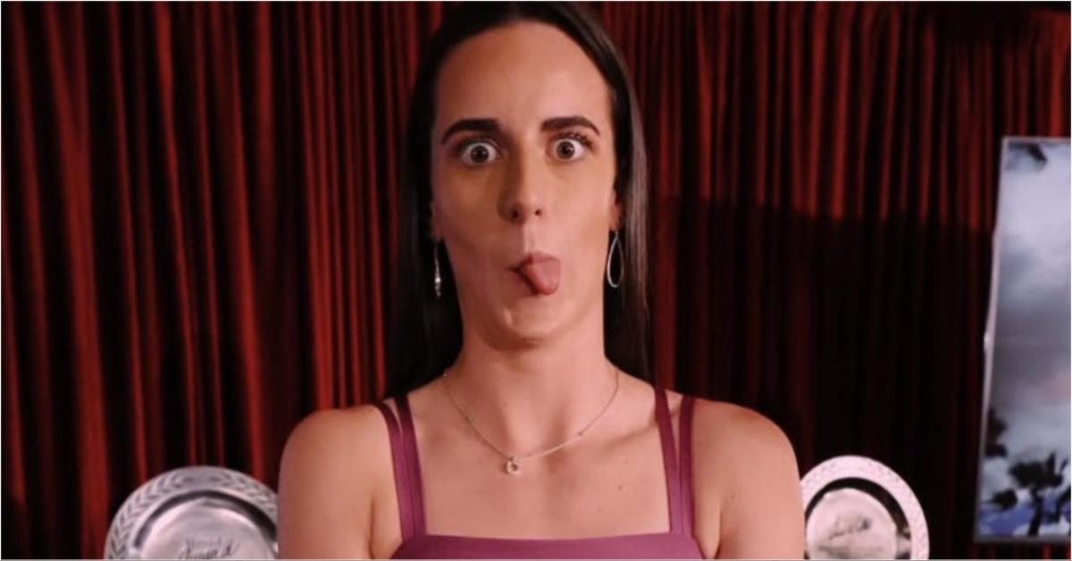Caitlin Clark goofs off at the 2023 Collegiate Women's Sports Awards.
