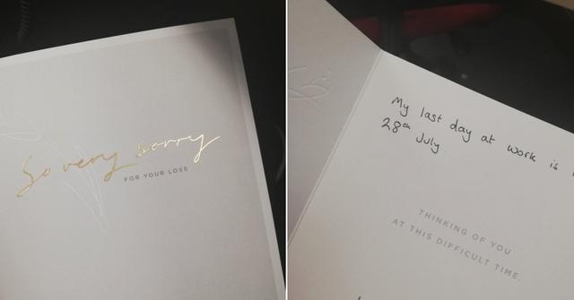 Man Resigns in Style With 'Sorry for Your Loss' Card That Has Everyone Laughing
