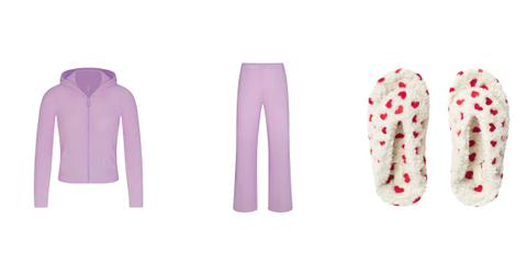 Purple Skims set with valentines day slippers with hearts
