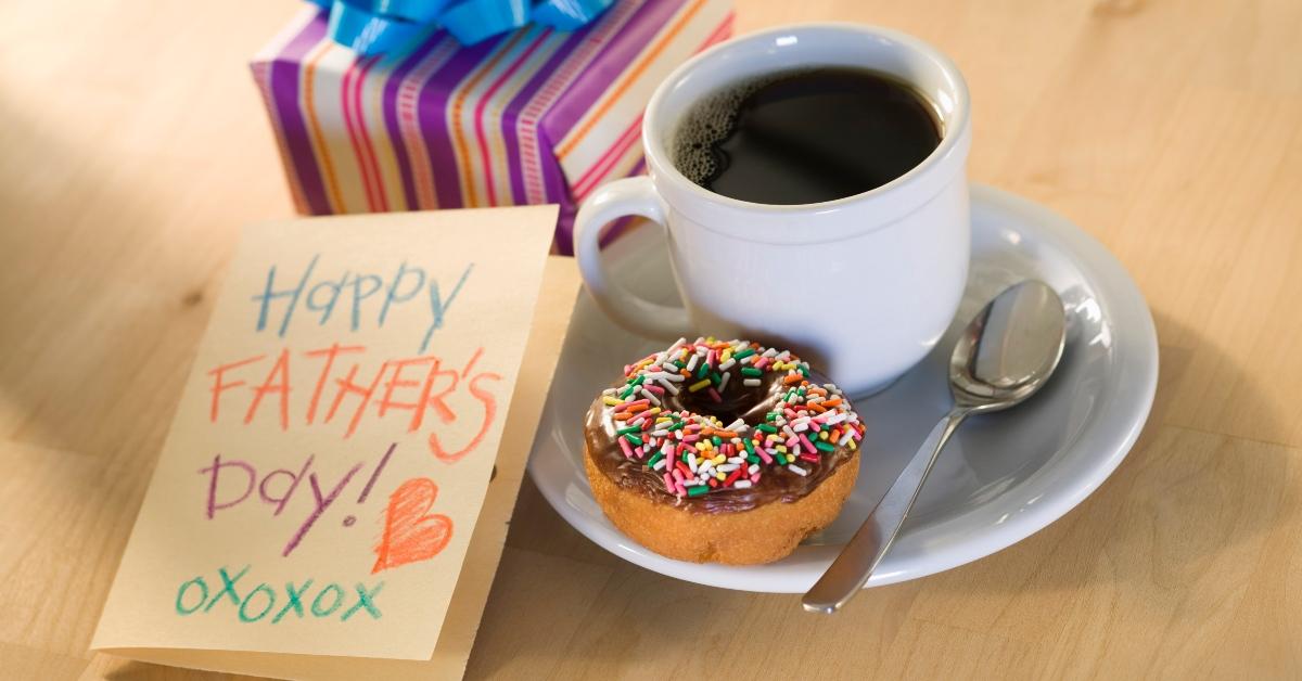 A donut and coffee with Father's Day card.