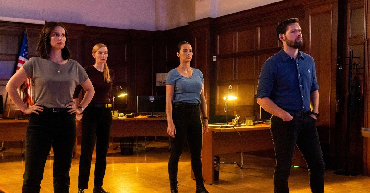 'FBI: International' cast (l-r): Heida Reed as Special Agent Jamie Kellett, Eva-Jane Willis as Europol Agent Megan “Smitty” Garretson, Vinessa Vidotto as Special Agent Cameron Vo, and Luke Kleintank as Special Agent Scott Forrester filming 'FBI: International'