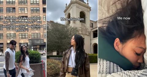 A woman shows the progression of the "boyfriend effect"