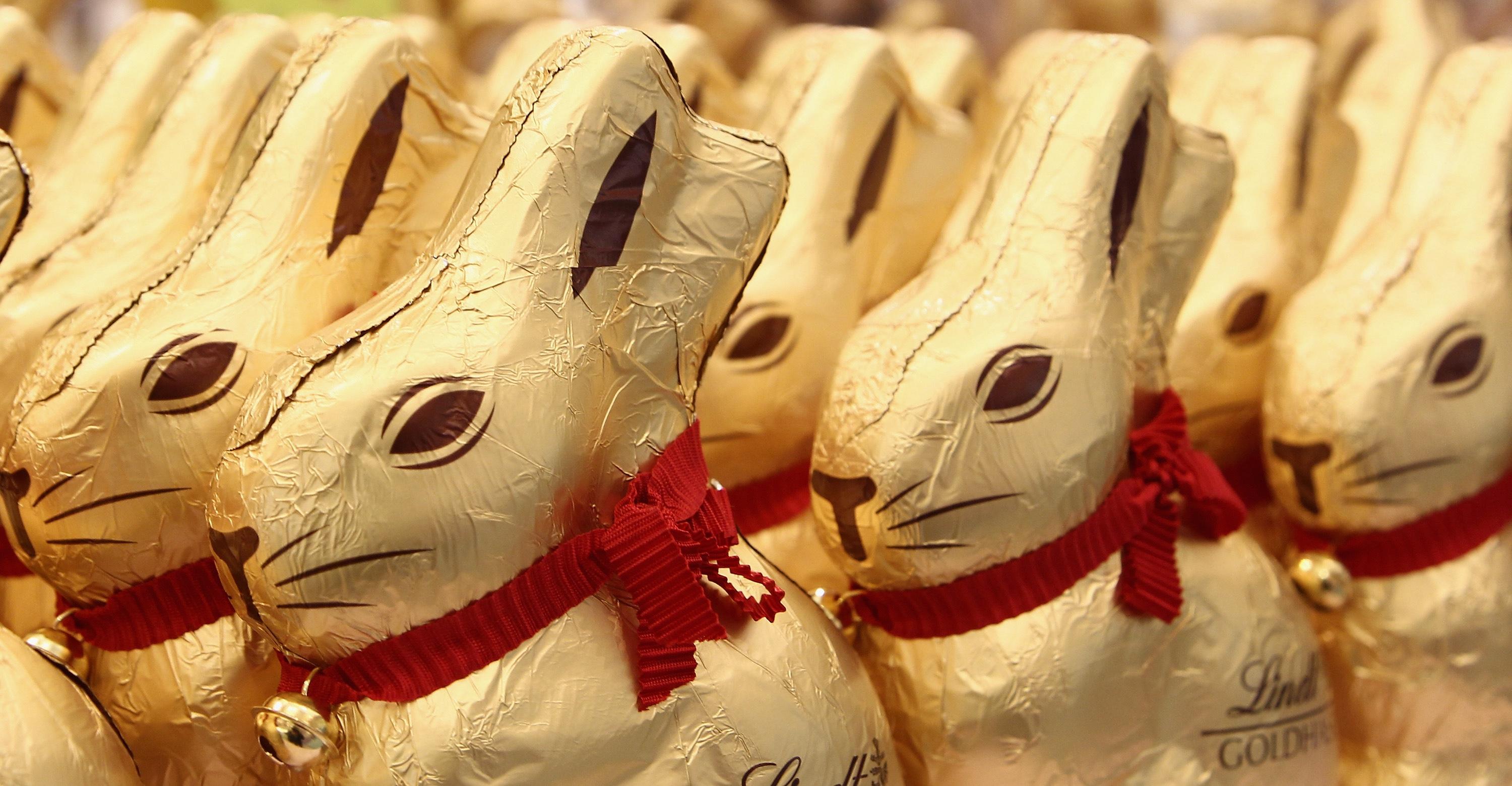 A collection of Lindt chocolate bunnies.