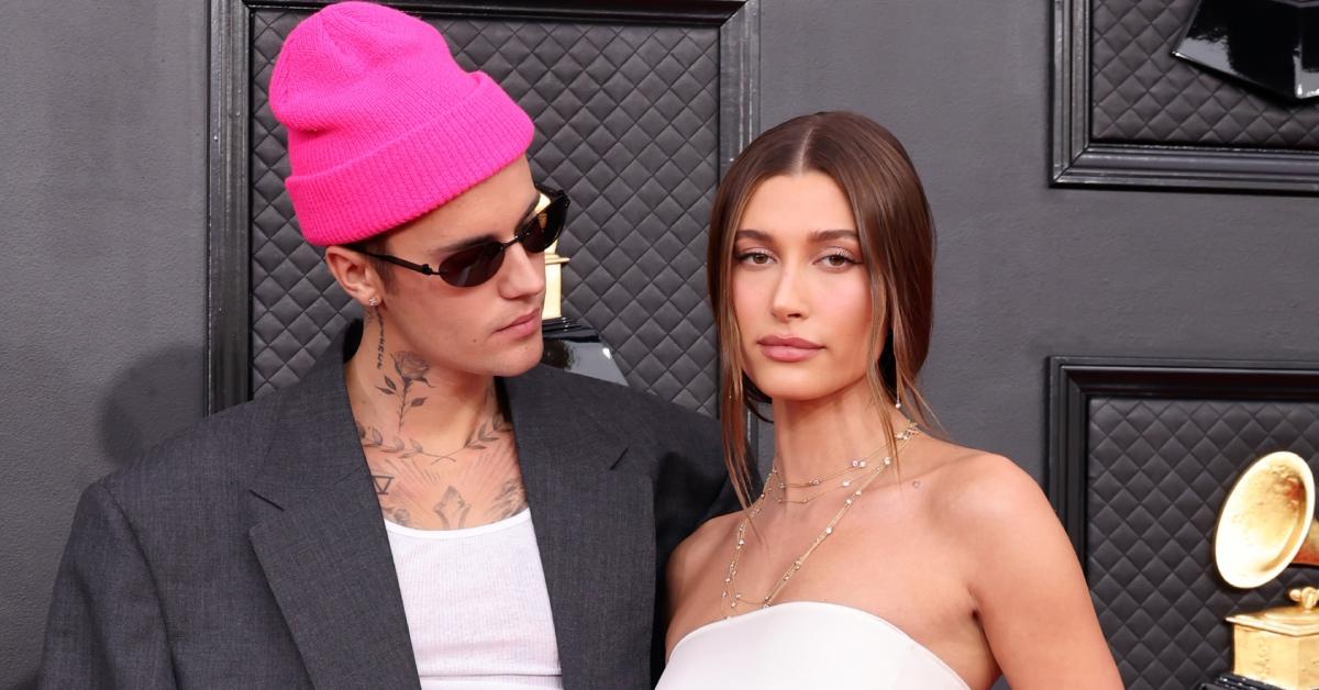 Justin Bieber and Hailey Bieber attend the 64th Annual Grammy Awards.
