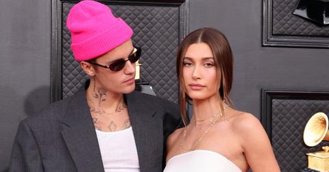 Justin Bieber and Hailey Bieber attend the 64th Annual Grammy Awards.